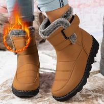 Women's Waterproof Mid-Calf Rabbit Fur Snow Boots with Velcro - Size 45
