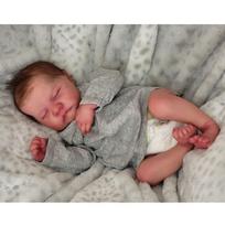 19 colių Levi Reborn lėlė žaislas Jautri nupiešta oda Kūdikio lėlė žaislas Gyvi plaukai Reborn lėlės žaislai Dovana Cloth Body Doll gray