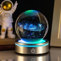 Saulės sistemos 3D krištolinis rutulys krištolinis gaublys lazeriu raižytas krištolinis rutulys su rutuliniu stovu Dekoratyvinės planetų sferos galaktikos gimtadienio dovanų papuošalai Silver Base blue
