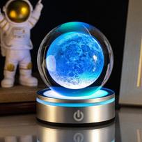 Saulės sistemos 3D krištolinis rutulys krištolinis gaublys lazeriu raižytas krištolinis rutulys su rutuliniu stovu Dekoratyvinės planetų sferos galaktikos gimtadienio dovanų papuošalai Silver Base