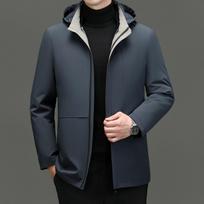 Winter Middle-aged Men's Mid-length Down Jacket with Removable Liner, Loose Daddy Style, Thickened Hood L
