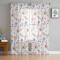 Spalvoti gėlės lapai šakos augalai tiulio langų užuolaidos svetainė organza permatoma voile užuolaida miegamasis virtuvė namų dekoras W135 x H115cm x1&Grommet Top