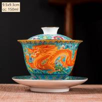 Keramika Sancai Gaiwan Bowl Dragon and Phoenix Master Cup arbatos puodelis Rankų darbo emalio spalvos arbatos dubuo Aukščiausios klasės pagarbos arbatos rinkinys