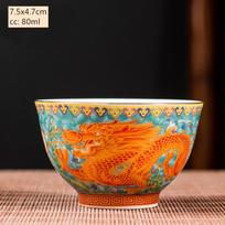 Keramika Sancai Gaiwan Bowl Dragon and Phoenix Master Cup arbatos puodelis Rankų darbo emalio spalvos arbatos dubuo Aukščiausios klasės pagarbos arbatos rinkinys orange