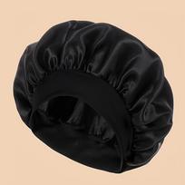 Satin Bonnet Plaukų gaubtas, skirtas miegoti šilko gaubtai moterims su elastine minkšta juostele, skirta plaukų priežiūrai juoda