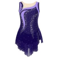 Moteriškas blizgus kalnų krištolas ritminis šokis gimnastikos triko be rankovių riedučių šokių kostiumas baletas lyriškas bodis suknelė S tamsiai mėlyna spalva
