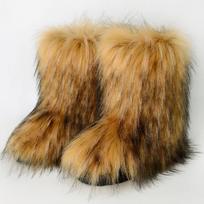 New European and American Spice Girls Fluffy Boots Women'sTide Autumn and Winter Warm Thick-soled Medium Boots Fluffy Boots Shibuya Fashion Snow Boots 42 tamsiai ruda spalva