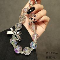 Personalized Creative Transparent Bead Bowknot Wrist Strap Handheld Short Lanyard Chain Phone Case Keychain Universal Pendant Transparent Bead Bowknot black