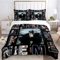 E-Eminem Bedding Set Hip-Hop Singer Print Bedding Set Exquisite Duvet Cover Comforter Set Luxury Bed Supplies Gift for Birthday Duvet Cover Set&EU Single(135x200cm) gray