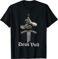 Deus Vult - Katalikų Kryžiuočių Templierių Riterių Šarvų Marškinėliai 100% Medvilnė Apvalus Kaklas Trumpomis Rankovėmis Laisvalaikio Vyriški Marškinėliai Dydis S-3XL S juoda