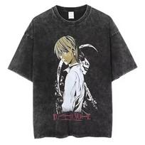 Death Note Misa Amane Vintažiniai Juodi Išplauti Marškinėliai, Unisex Anime Ikona Portretas Gatvės Drabužių Marškinėliai, 100% Medvilnė Laisvas Per didelis Viršus S dramblio kaulas