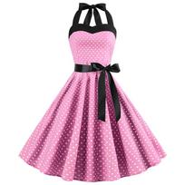 Seksuali Retro Balta Taškuota Suknelė Hepburn Vintage Petnešėlėmis Vakarėlio Suknelė 50-ųjų 60-ųjų Pin Up Rockabilly Suknelė XL