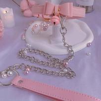 Bows Bell Necklace for Women, Neckband, Collar, Accessory, Necklace Chain, Sexy Collar Chain A set rožinė