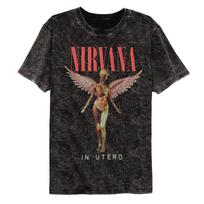 „Nirvana“ roko grupės vyriški retro medvilniniai skalbti marškinėliai su „In Utero“ albumo logotipu, moteriški dideli Y2K stiliaus marškinėliai su trikotažu, laisvalaikio stiliaus. L black