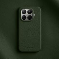 Melkco 100% natūralios odos dėklas Xiaomi 15T Pro, prabangus karvės odos dangtelis, verslo lychee rašto apsauginiai mobiliojo telefono dėklai for Xiaomi 15T Pro žalia
