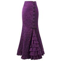 Gothic Style Women's Black Midi Skirt - Darkcore High-Waisted Bodycon Mermaid Skirt S