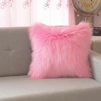 Avies vilnos pliušinis pagalvės užvalkalas: Minkšta, puri pagalvė sofai ar lovos šonui 45-45 cm Single-sided Plush rožinė