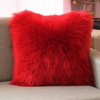 Avies vilnos pliušinis pagalvės užvalkalas: Minkšta, puri pagalvė sofai ar lovos šonui 50-50 cm Single-sided Plush raudona