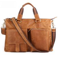 Men's Genuine Leather Business Briefcase 17-Inch Laptop Bag Horiztal Shoulder Cowhide Top Layer brown