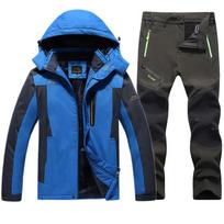 Vyriškas žiemos sniego alpinizmo kostiumas lauke, didelis šiltas striukė + šiltos kelnės, 2 dalių rinkinys 4XL black