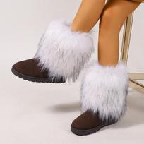 Women's 2026 Hot Girl Niche Faux Fur Mid-Calf Boots with Thick Non-Slip Sole 44 gray