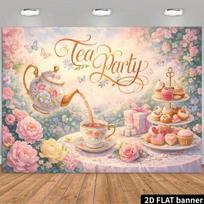 2D Flat Printing Tea Party Backdrop Magical Teapot & Butterfly Party Background 47.2x31.5inch/120*80cm white