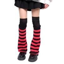 Women Subcultures Leg Warmer Socks Harajuku Striped Knitted Flared Boot Covers with Thigh High Long Stockings Streetwear black