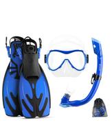 OutdoorMaster Vaikų Kaukė Plaukmenys Snorkelis Rinkinys Sausas Viršus Sandarus Reguliuojami Plaukmenys Apsauga Nuo UV 5-16 Metams tamsiai mėlyna spalva