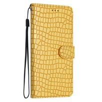 Odinė atlenkiama piniginė kortelių dėklas IPhone Air 17 16 E 15 14 13 11 Pro Max Plus 12 Mini 17E 16E Krokodilo rašto telefono dėklas iPhone 14 Plus geltona