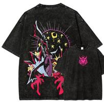 Helluva Boss Stolas Goetia Vintažiniai skalbta medvilnė Unisex 2026 Vasara Laisvas Gatvės stilius Anime Trumpomis rankovėmis Laisvi Streetwear Pop Rock Koncerto marškinėliai L black