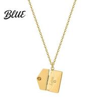 Love Letter Necklace Envelope Locket Pendant You Hidden Engraved Jewelry auksinė