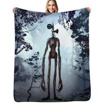 Siren head in dark forest Throw Blanket Outdoor Soft Blanket for Picnic Beach Camping Size: 75*100cm, Weight: 280 GSM black