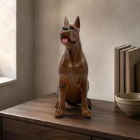 Dobermano Statulėlė Stačios Ausys Figūrėlė Stilingas Raštuotas Dervos Šuns Skulptūra Namams Dark Wood Grain