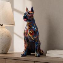 Dobermano Statulėlė Stačios Ausys Figūrėlė Stilingas Raštuotas Dervos Šuns Skulptūra Namams Multicolor gray