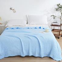 100% medvilninis muslino pledas, 6 sluoksnių kvėpuojantis medvilninis pledas dideliai lovai ir sofai, marlės pledas suaugusiems visais sezonais 130x150cm kūdikio mėlyna spalva