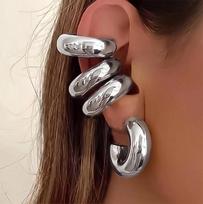 5pcs/set Trendy Elegant Design Ear Cuff Classic Elegant Style Gifts Women's No Piercing Clip Silver Earrings Circle Leaf Shaped black