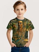Summer Top Italian Brainrot T-Shirt Cartoon Anime Print Clothes Round Neck Basic Short-Sleeved Fashin Casual Loose Kids't Shirts 160 beige