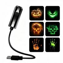 Helovino kaukolės LED projektoriaus šviestuvas, maitinamas per USB, 360° besisukanti vaiduoklio naktinė lempa šeimos vakarėliui, kiemo dekoravimui A5