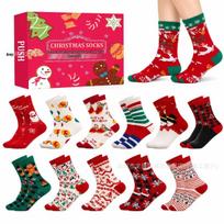 2026 Christmas Countdown Mid-Calf Socks Gift Box for Men & Women – Autumn Winter Collection 12 Pairs red
