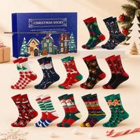2026 Christmas Countdown Mid-Calf Socks Gift Box for Men & Women – Autumn Winter Collection 24 Pairs red