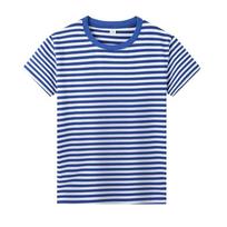 Tamsiai mėlynas dryžuotas apvalios apykaklės trumpomis rankovėmis marškinėliai - Mėlynos ir baltos spalvos, Unisex vasaros viršutinė dalis 150 (Kids) white