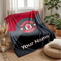 Manchester United Custom Name Text Flannel Blanket Soccer Logo Personalized Fleece Throw Blanket Special Gift For Sofa Bedroom Home 80cmx120cm