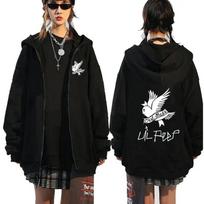 Lil Peep Cry Baby Dove Graphic Zip Up Hoodie Casual Oversized Black Hooded Jacket Streetwear L white
