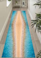 Seaside Boardwalk Runner Rug: Coastal Wooden Pathway, Pebble Shore, Turquoise Water, NonSlip Hallway Decor Floor mat 50x150cm(20x59in)