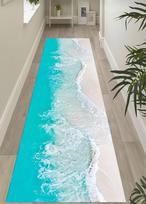 Seaside Boardwalk Runner Rug: Coastal Wooden Pathway, Pebble Shore, Turquoise Water, NonSlip Hallway Decor Floor mat 40x120cm(16x47in) blue