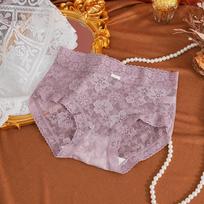 French Lace Mulberry Silk Antibacterial Mid-Waist Women Briefs, Seamless Skin-Friendly Breathable Sexy Triangle Panties L gray