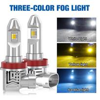 2vnt Trijų spalvų automobilio H8 H11 LED rūko žibintų lemputės 60W 8000Lm H16JP dviejų spalvų perjungiklis Ryškus DRL lempos Plug&Play 6000K balta 3000K geltona 8000K mėlyna geltona/balta