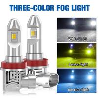 2vnt Trijų spalvų automobilio H8 H11 LED rūko žibintų lemputės 60W 8000Lm H16JP dviejų spalvų perjungiklis Ryškus DRL lempos Plug&Play 6000K balta 3000K geltona 8000K mėlyna citrina/balta