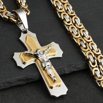 Ortodoksų kryžiaus pakabukų karoliai vyrams nerūdijančio plieno Katalikų Jėzaus karoliai Sidabro spalvos Bizantijos grandinėlės Vyriški papuošalai 60cm 24inch black