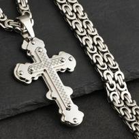 Ortodoksų kryžiaus pakabukų karoliai vyrams nerūdijančio plieno Katalikų Jėzaus karoliai Sidabro spalvos Bizantijos grandinėlės Vyriški papuošalai 70cm 28inch